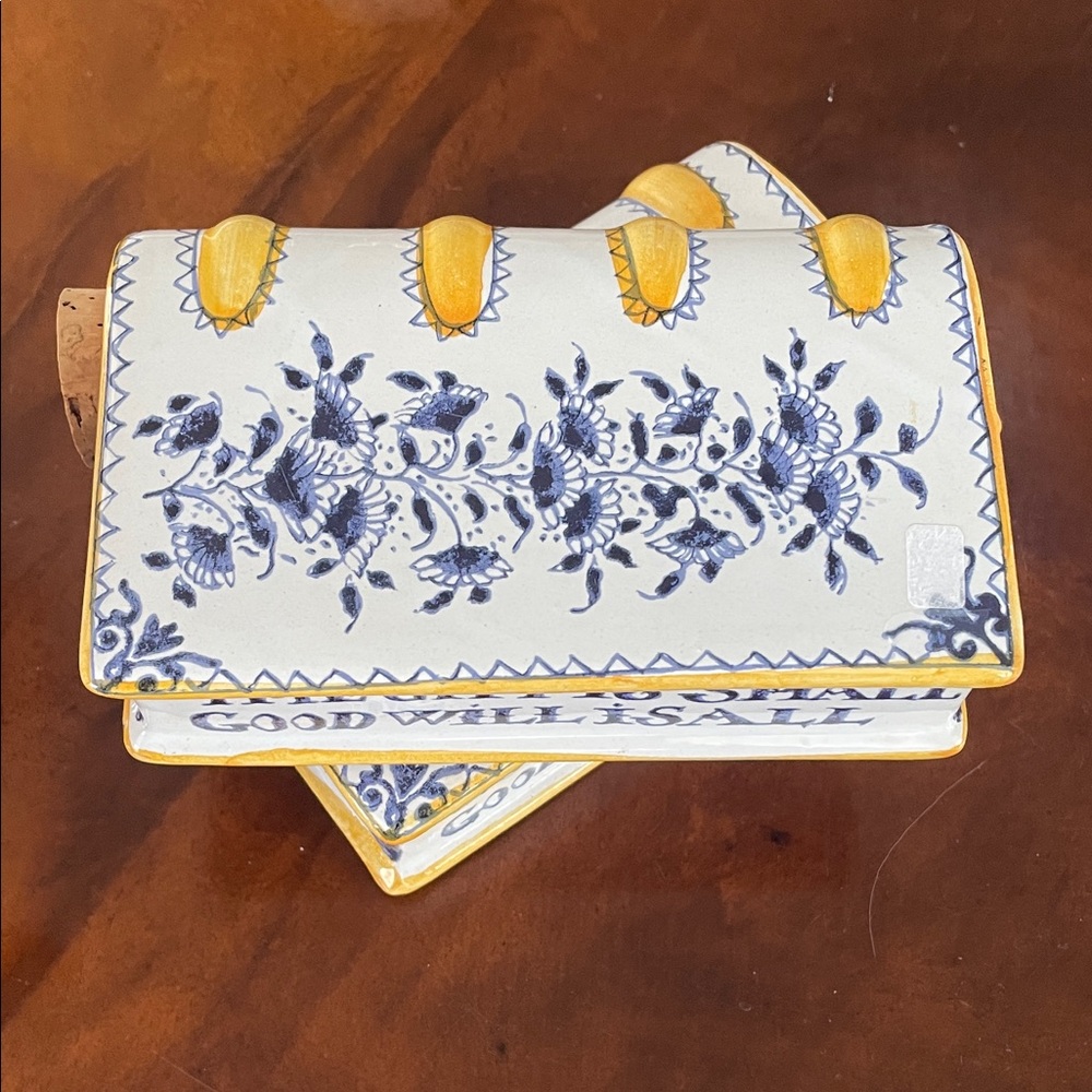 MOMA Ceramic Book Flasks Decor with Blue Floral Motif Made in Portugal - Picture 2 of 8